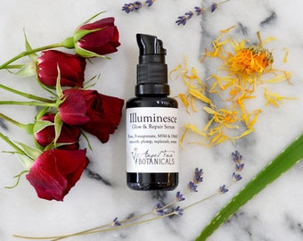 Illuminesce Glow + Repair Serum. Organic Facial Serum w/MSM, DMAE, Pomegranate + Calendula for Smoothing Fine Lines + Wrinkles - 1.8 oz