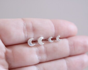 Mini Moon earrings. Sterling silver mini moon stud earrings. Tiny moon, Moon studs, moon phase, moon phase studs, mini studs, silver moon.