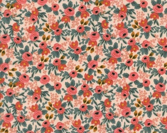 rifle paper fabric, rifle paper co, boho fabric, floral fabric, floral quilt fabric, les fleurs rosa, rosa peach, quilting cotton
