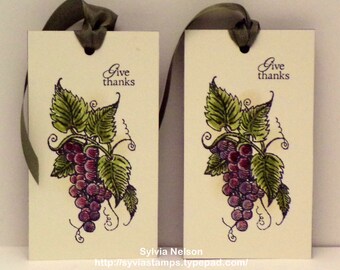 Give Thanks Tags...Set of 8 Thanksgiving Tags...Harvest Grapes Tags...Water color gift tags... Tree decor...hand stamped...Stampin'Up!