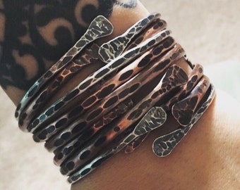 Bangle Bracelets Sterling Silver Bracelets Copper Bangle Bracelets Bangles Rustic Jewelry DanielleRoseBean Set of Bangles