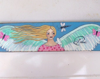 Angel Painting Original Folk Art on Salvaged wood Inspirational