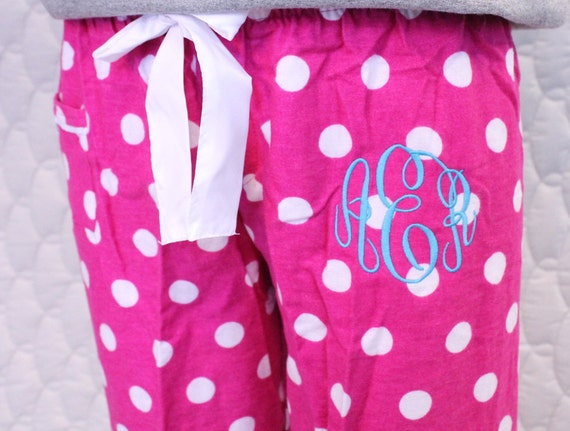 Monogrammed Girl's Polka Dot Pajama Pants Flannel