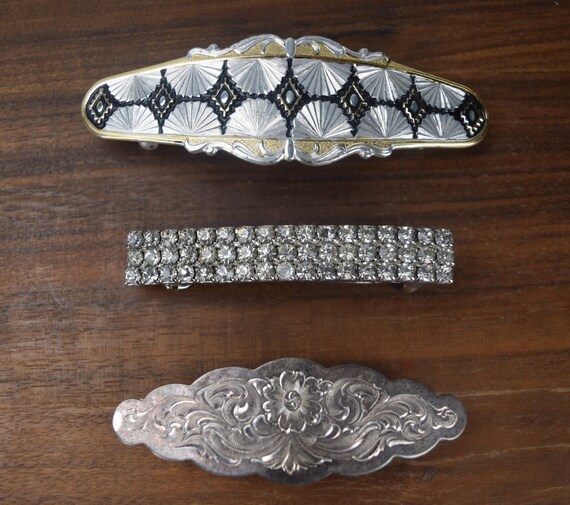 Vintage Metal and Rhinestone Barrettes Made in France