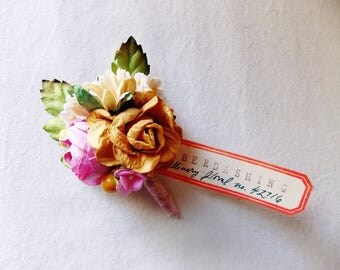 Golden Yellow Bon Bon Pink Cream roses Mixed Bunch Vintage style Millinery Flower Bouquet