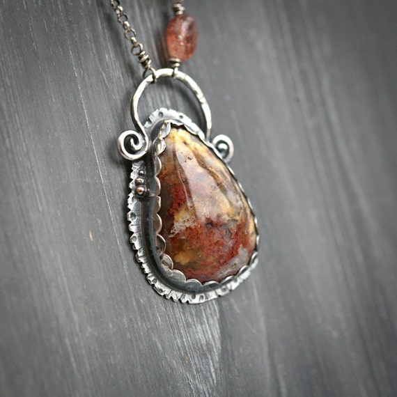 Priday Moss Agate Set in Sterling and Fine Silver Pendant