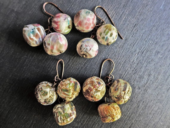Handmade artisan earrings with art beads by fancifuldevices- Bobble Bauble seres.