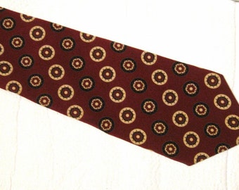 Vintage Lanvin Men's Necktie - 100% Silk - Circles on Maroon