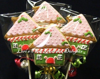 Gingerbread House Cookie Pops - Gingerbread House Cookies - 1 Dozen