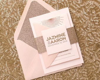 Letterpress - Blush and Gold Glitter Wedding Invitations - SAMPLE (DARBIE)