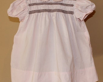 Vintage Pink Cotton Toddler Girl Dress, Size 2 - 3,  Smocked Bodice