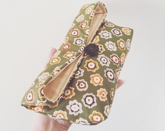 Olive Clutch Purse, Silk Bridesmaid Gift, Floral Clutch, Bridesmaid Clutch, Makeup Bag, Gift Under 25, Cosmetic Bag