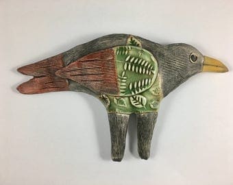 Ceramiic Bird Sculpture, wall Bird, wall decor