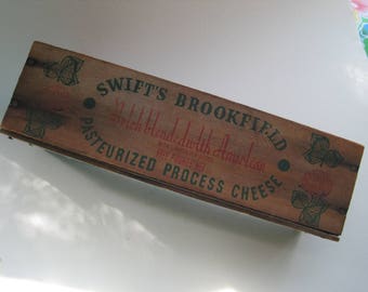 Vintage Advertising Cheese Crate, Swift's Brookfield Pasteurized Process Cheese Box, Wooden Cheese Box