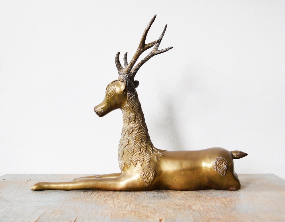 brass deer vintage brass deer figurine large by RustBeltThreads