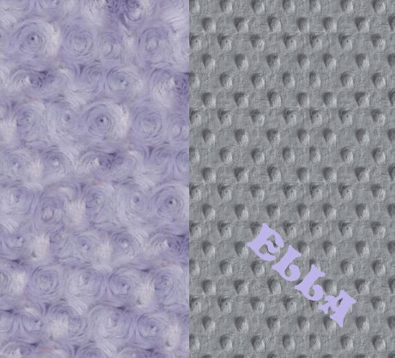 Baby Gift / Baby Blanket Girl / Baby Minky Blanket Gray Lavender Rose Personalized Blanket / Purple Baby Blanket / Name Baby Blanket