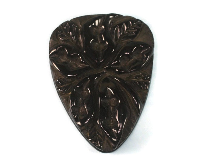 Black Bakelite Dress Clip Carved Leaf Design Vintage