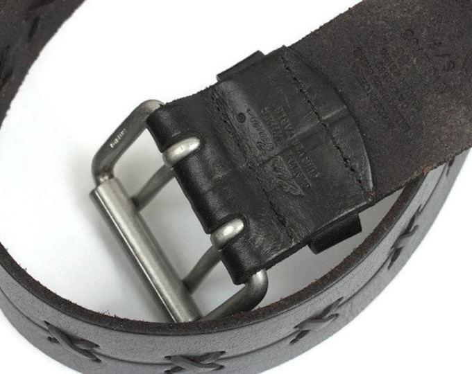 Eddie Bauer Black Leather Casual Belt Brass Buckle Size Small Ladies Vintage