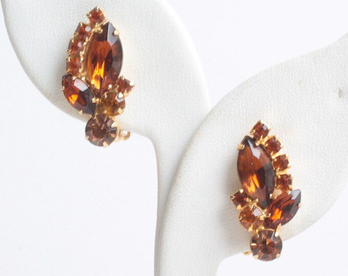 CIJ Sale Juliana D & E Brown and Orange Rhinestone Clip On Earrings