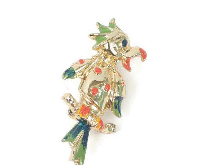 Enameled Parrot Pin Tropical Bird Figural Multi Color Vintage