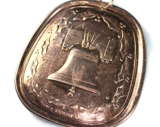 Towle Sterling Medallion Christmas Six Geese A Laying and 1976 Liberty Bell Pendant Ornament Vintage