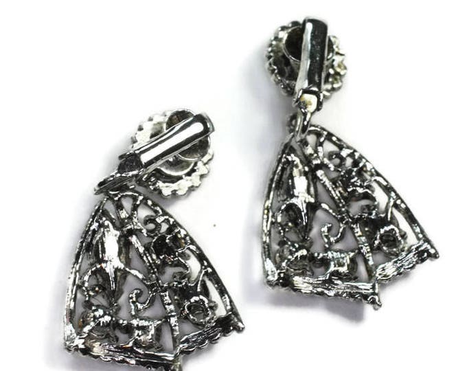 Rhinestone Dangle Earrings Marquise Chatons Triangular Shape Vintage