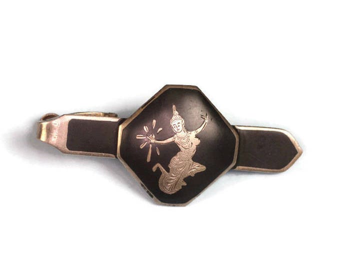 Siam Sterling Niello Enamel Tie Clasp Tie Bar Goddess Mekkala Vintage