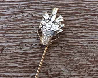 Flower Bouquet Stick Pin Sterling Silver