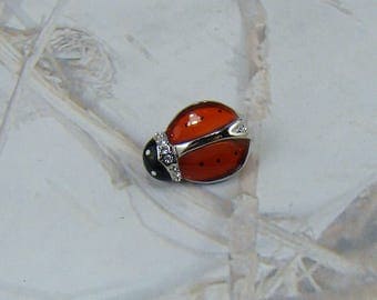 Vintage Ladybug Brooch Vintage 1980 Beautiful See Through Red Glass Clear Rhinestones Welcome Spring Ladybug Pin