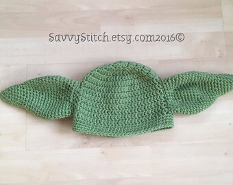 YODA Star Wars Inspired Hat Crochet Costume Earflaps Beanie Newborn Baby Child Adult Sizes Cosplay