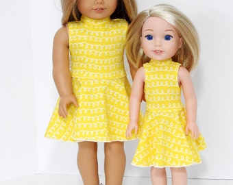 14.5 inch Doll Clothes, Fits Wellie Wisher Doll, Handmade Yellow Skater Dress