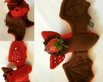 Chocolate covered strawberry bat with strawberry Hat - Kawaii plush plushie valentine gift chocolates