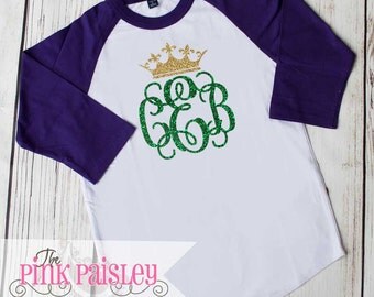 Girls Monogrammed Mardi Gras Shirt | Girls Raglan Shirt | Monogrammed Raglan