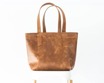 Brown vintage distressed leather tote bag, raw edge leather purse shopper bag shoulder womens large market bag unlined - Calisto bag