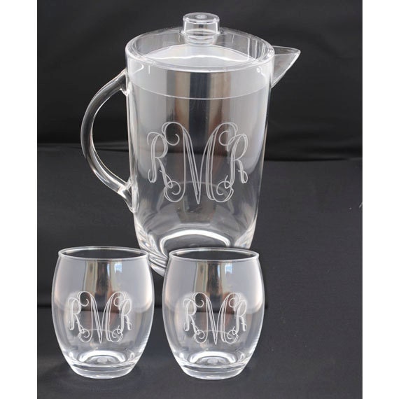 Drink Pitcher with Set of 2 Stemless acrylic wine glasses