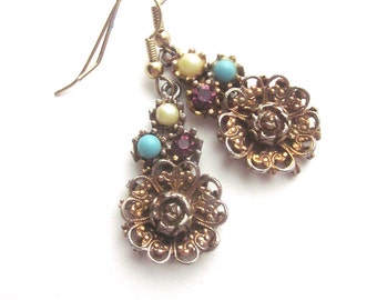 Vintage Rose Dangle Earrings Floral Jewelry