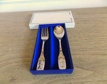 Vintage Baby Flatware Silverware, Baby Fork, Baby Spoon, Letters, Towle Silversmiths, 2 piece set, Kitchen, Baby, Gift, Baby Shower, Toddler