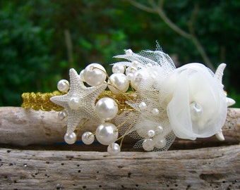 Gold Beach Wedding Hair Accessories,Starfish Headband,Destination Wedding,Beach Bridal Crown,Nautical Hair Accessories,Gold Hair Accessory