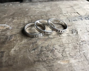 Set of Three 3 Mom RIngs Personalized Mom Rings Womens Sterling Silver Childrens Names Ring Stacking Skinny Rings Kids Names
