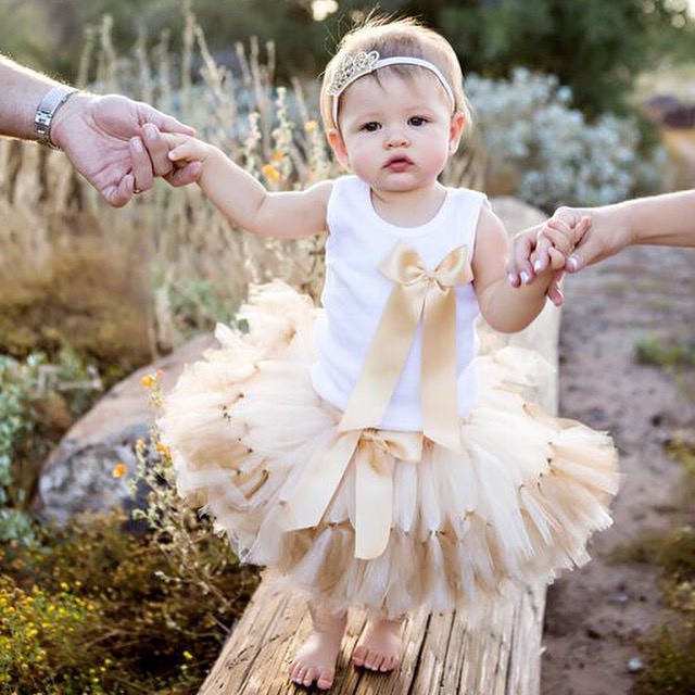 Baby Girls Birthday Tutu Dress Outfit Gold Toddler Tutus