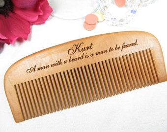 Fear the Beard Comb, Engraved Wooden Beard Comb, Personalized Wood Hair Comb, Custom Engraved Wooden Comb, Wood Mustache Comb Gift