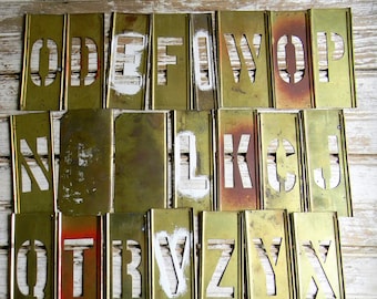 Vintage Metal Stencils, Letter and Number Stencils 43 Pc. Lot Industrial Metal Stencils, Brass Stencil 1950s 1960s Metal Stencil Lot, Used