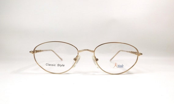 Vintage 90s Deadstock Eyeglasses Oval Frames Gold Metal 
