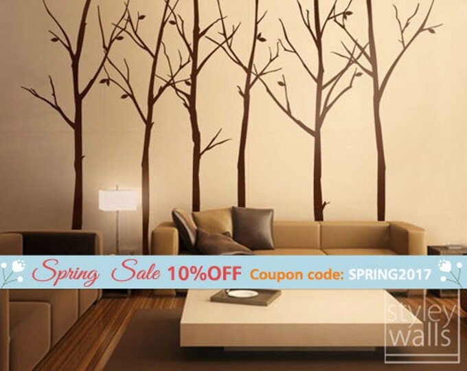 Tree Wall Decal, Forest Winter Trees Wall Decal Stickers Set of 6 Vinyl Wall Decal Home Decor Room Decor Office Living Room Wall Decal