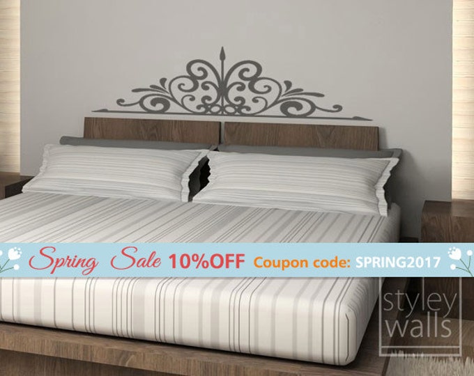Swirly Bed Headboard Wall Decal for Bedroom Decor, Swirling Bed Headboard Vinyl Wall Decal, Bed Headboard Wall Sticker