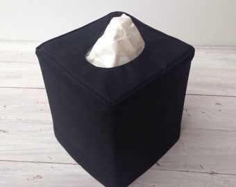 Black Linen reversible tissue box cover