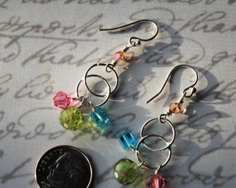 Colorful Swarovski Crystals and Sterling Silver Earrings