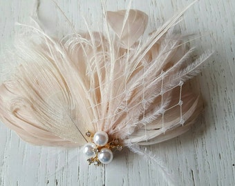 Bridal Fascinator, Wedding Fascinator, French Netting, Bridal Comb, Wedding Hair Comb, Wedding Headpiece, Wedding Comb, Feather Comb
