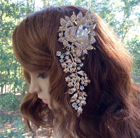 Gold Hair Piece Gold Hair Accessory Gold Crystal Headpiece