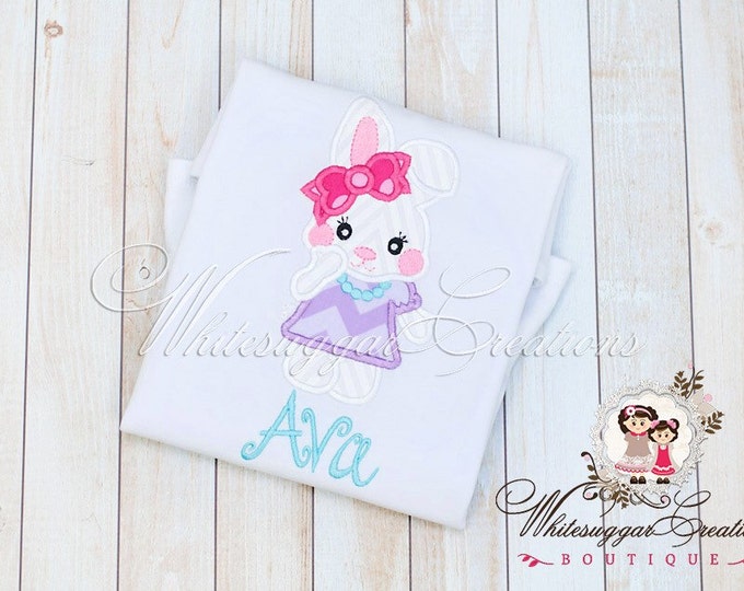Easter Bunny Shirt with Dress and Pearls, Custom Easter Shirt for Girls, Bunny Shirt, Girl Bunny Shirt, Bunny Outfit, Bunny Dress Shirt